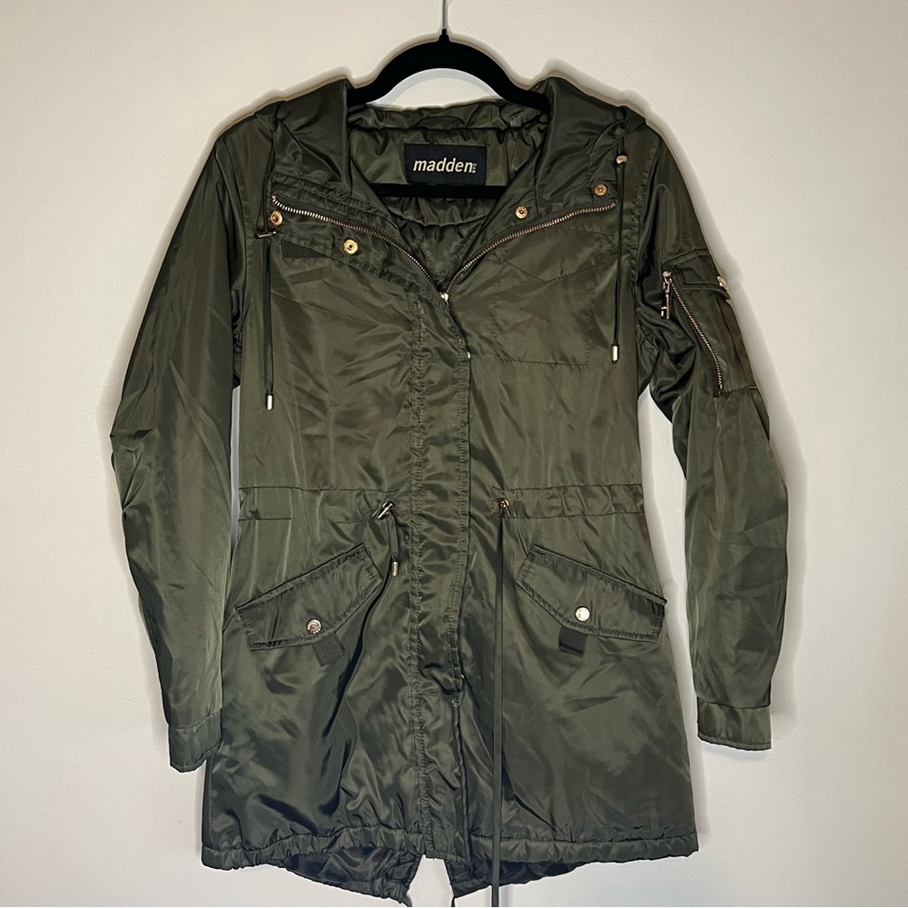 Madden NYC Women's Green Jacket Rain Coat XS Windbreaker Utility Military